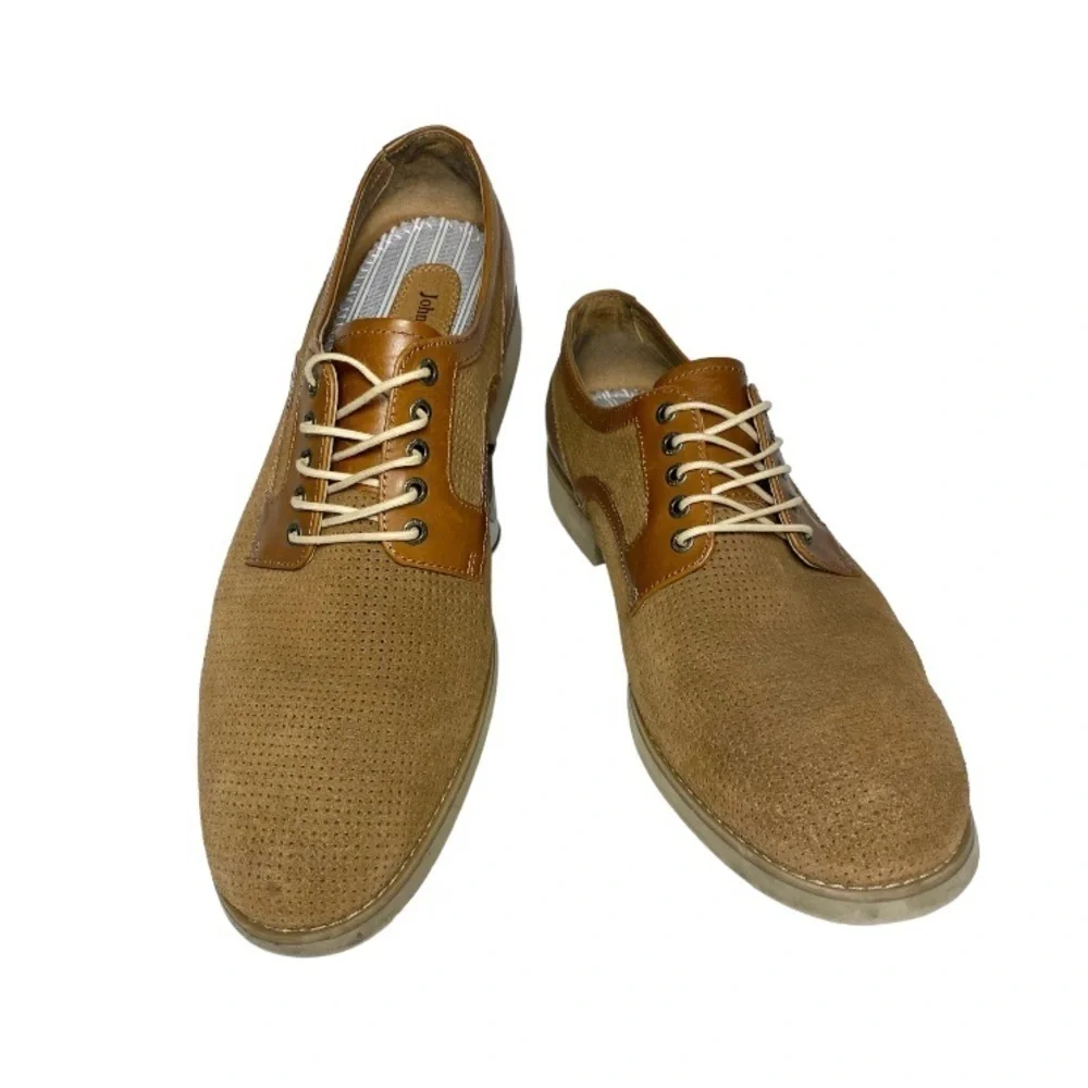 Johnston & Murphy Upton Tan Suede Shoes Mens 11.5 Leather Perforated Oxford
